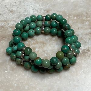 😍925 Silver & Green Turquoise Three Strand Bracelet😍NWOT